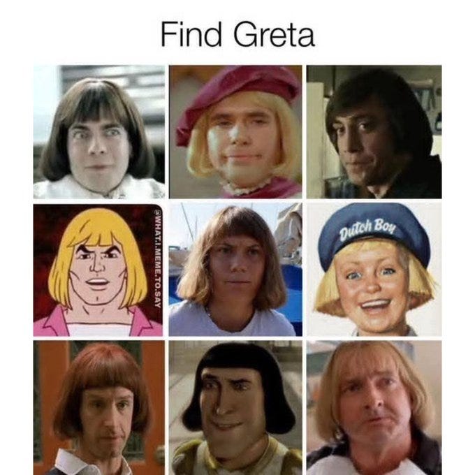 Grid of nine panels with cartoon and photo faces all having shaggy or bowl-cut hairstyles first panel shows young man with long wavy brown hair second panel man in red beret with blonde hair third panel man with shaggy brown hair fourth panel He-Man with blonde hair fifth panel young man with long straight brown hair sixth panel girl with blonde bob haircut seventh panel man with curly brown hair eighth panel Lord Farquaad with black hair ninth panel older man with long blonde hair