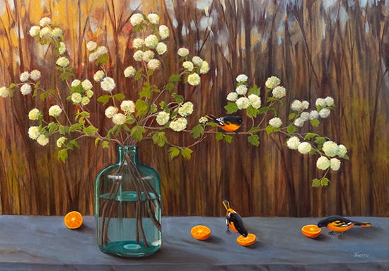The Orioles Arrive, 30 x 40", Oil, © AW Trusty