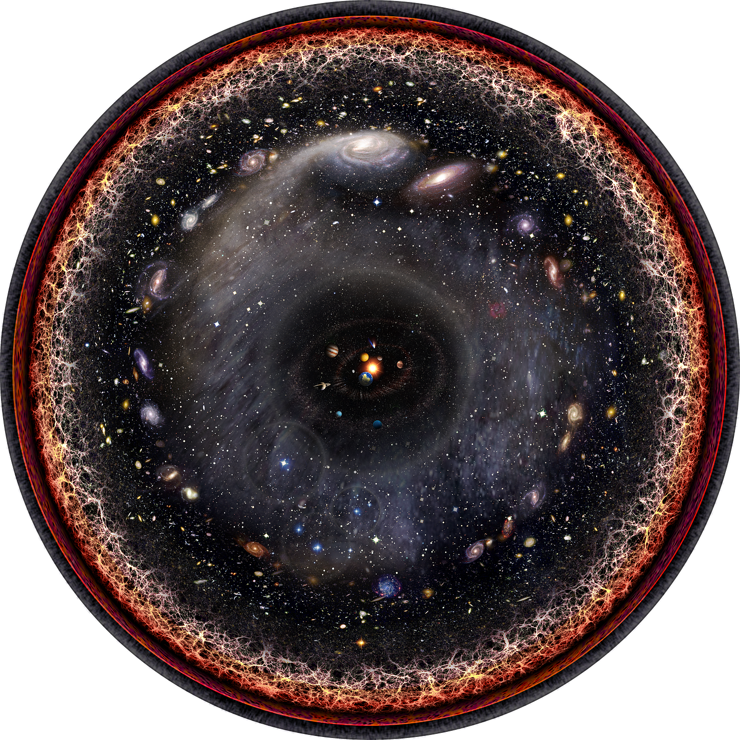 An artist's representation of the finite observable universe. Image Credit: Wikimedia