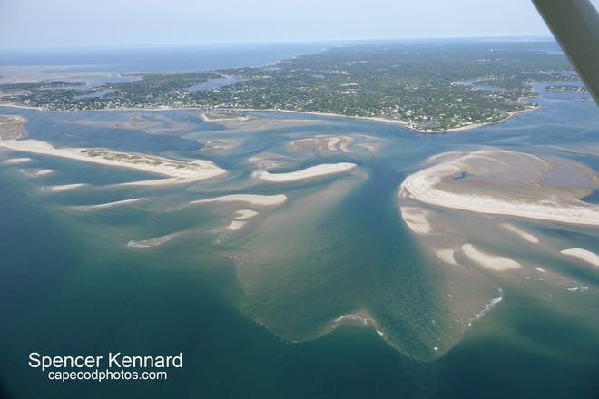 A view of the new break in North Beach Island, looking southwest toward Chatham.