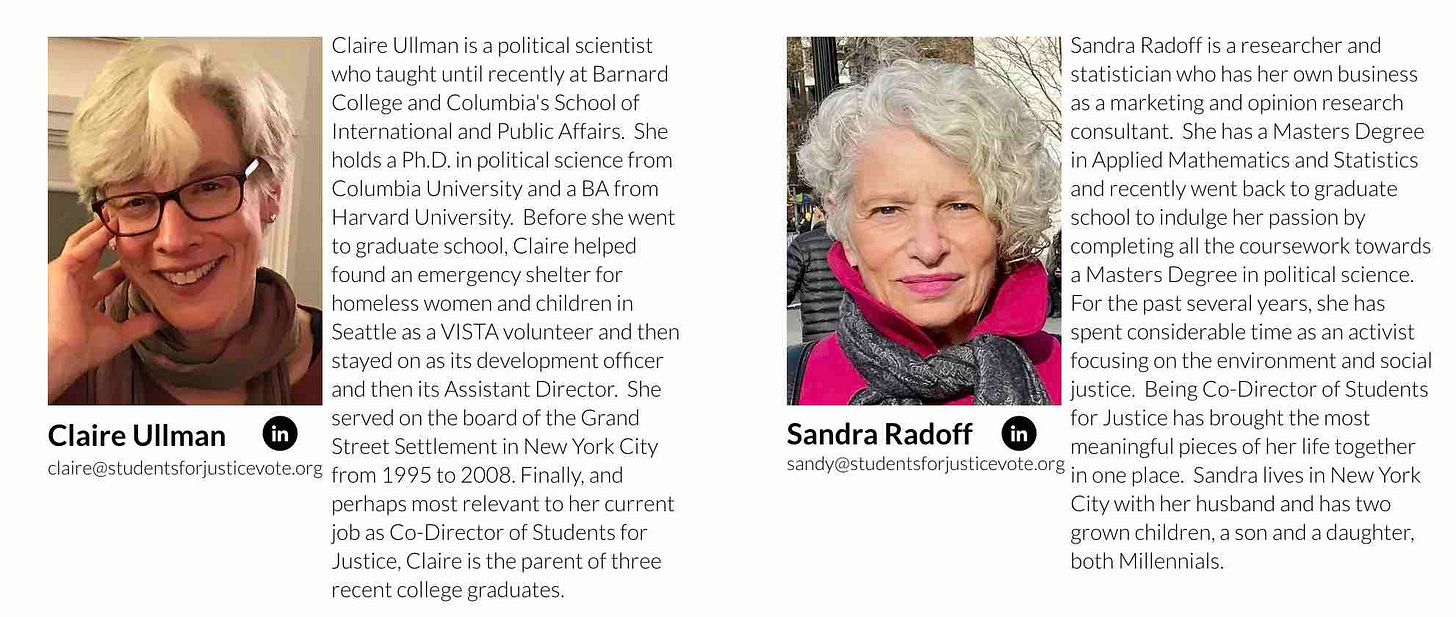 Claire Ullman and Sandra Radoff founded Students For Justice