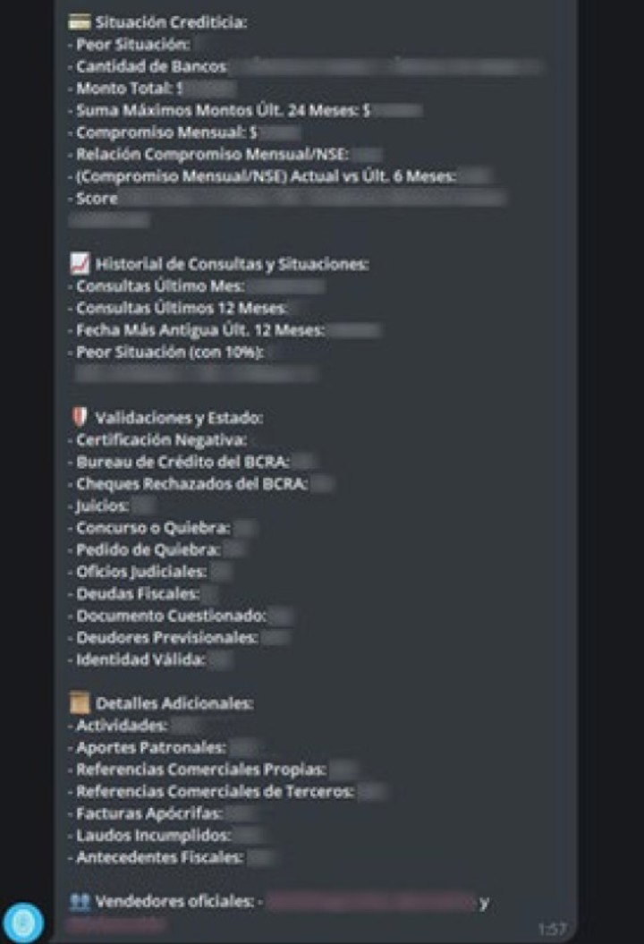 Datos en venta: Telegram. Captura: Derechos Digitales Datos en venta: Telegram. Captura: Derechos Digitales