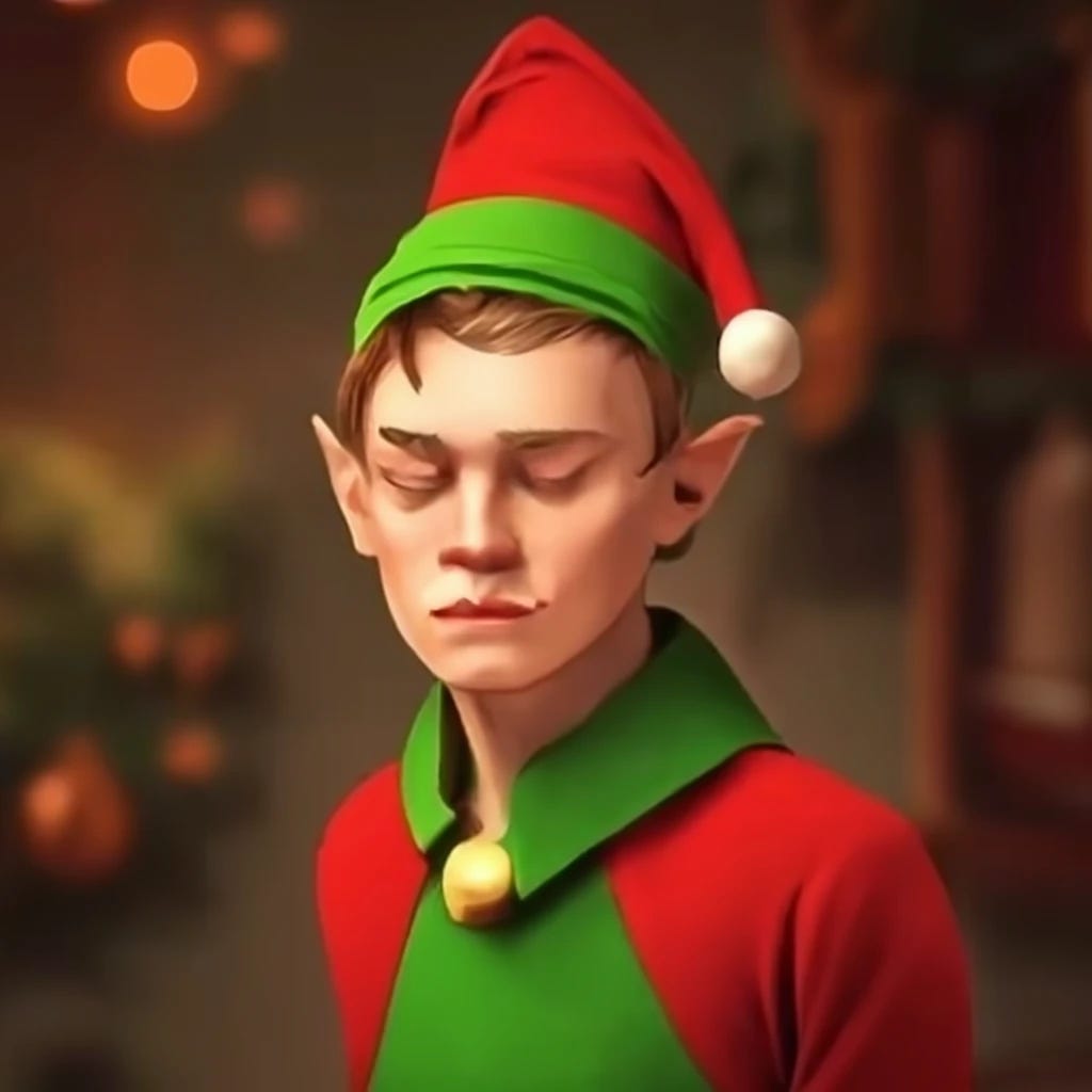 tired male elf at santa's workshop tired male elf at santa's workshop