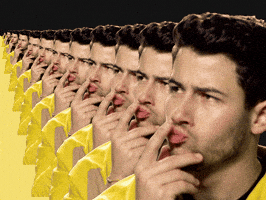 Celebrity gif. A repeating array of pensive Nick Jonases. Celebrity gif. A repeating array of pensive Nick Jonases.