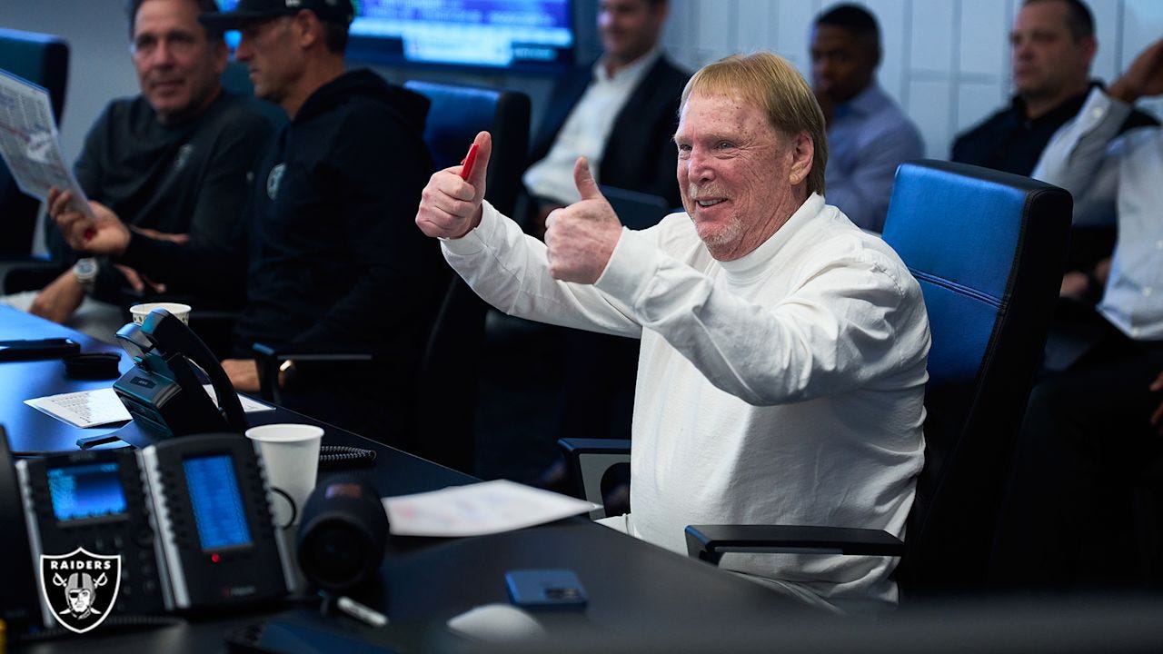 Las Vegas Raiders Owner Mark Davis in the draft room on day 1 of the 2025 NFL Draft at Las Vegas Raiders Headquarters. Las Vegas Raiders Owner Mark Davis in the draft room on day 1 of the 2025 NFL Draft at Las Vegas Raiders Headquarters.