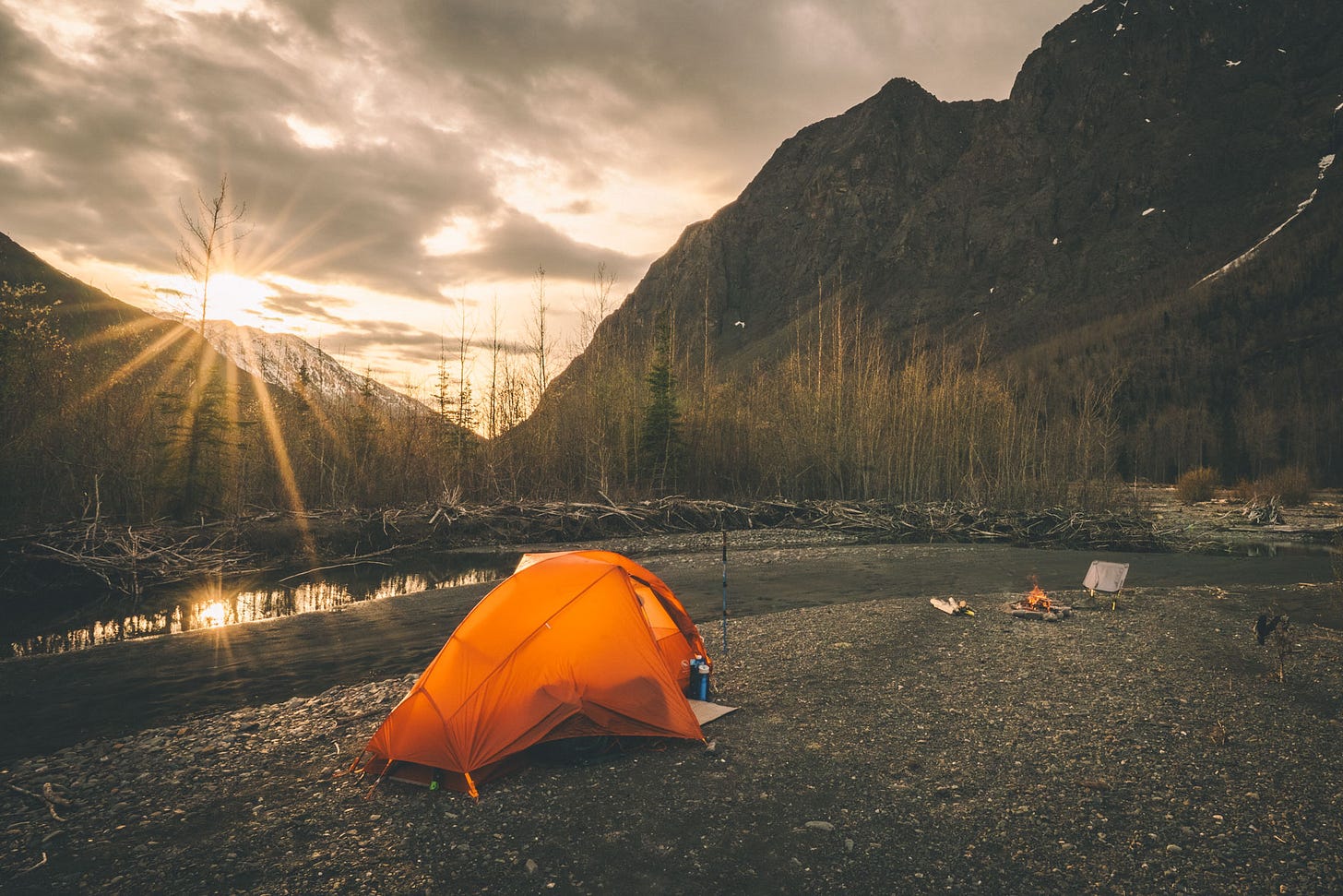 Tent pitched on the Eagle River, Chugach State Park.