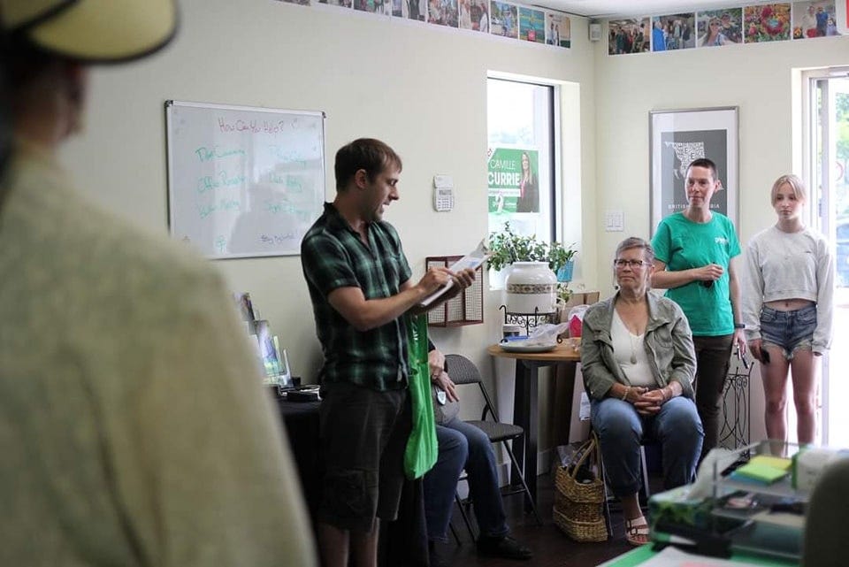 Myself speaking to volunteers about how to canvass