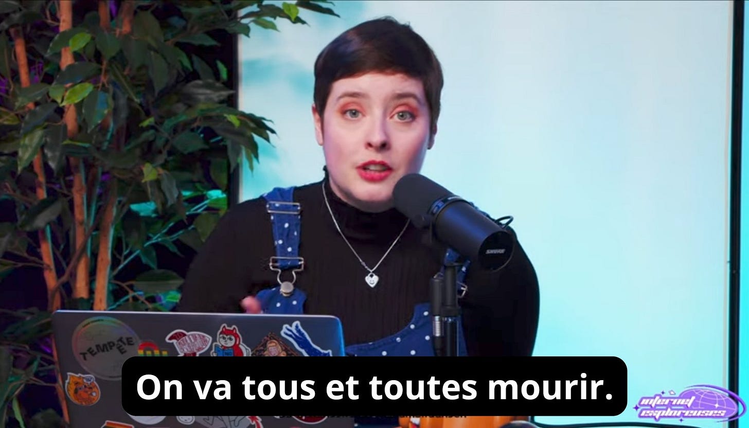 Moi qui dit : on va tous et toutes mourir. Moi qui dit : on va tous et toutes mourir.