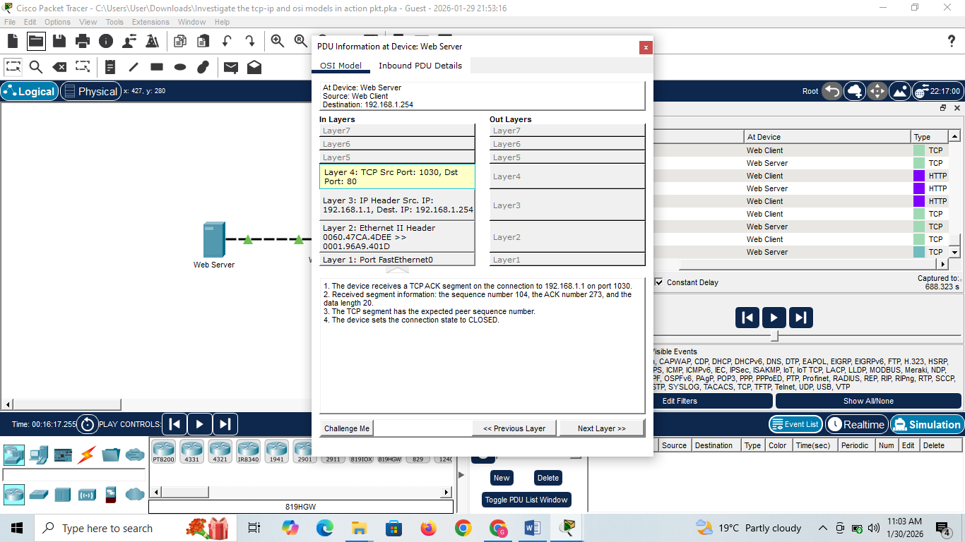 Osi Command Hand Off Packet How to use Cisco Packet Tracer to Examine TCP/IP and OSI Models in Action