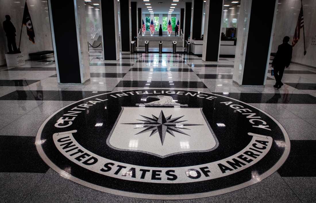 The agency seal on the floor of the lobby at the CIA, in Mclean, Virginia.