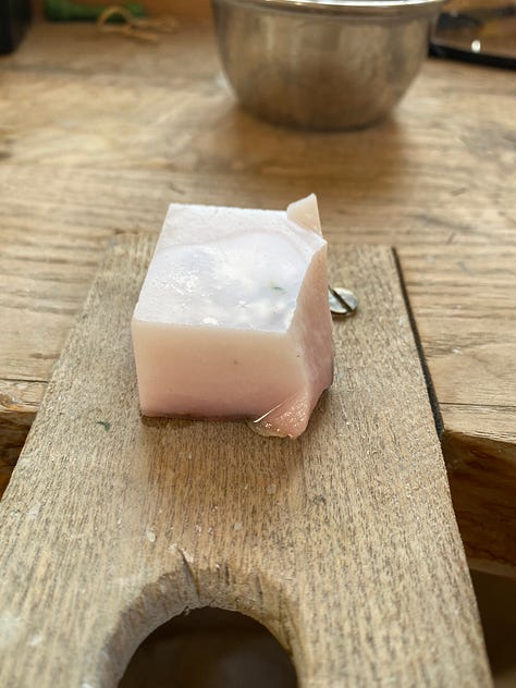 Lapidarist studio with pink opal