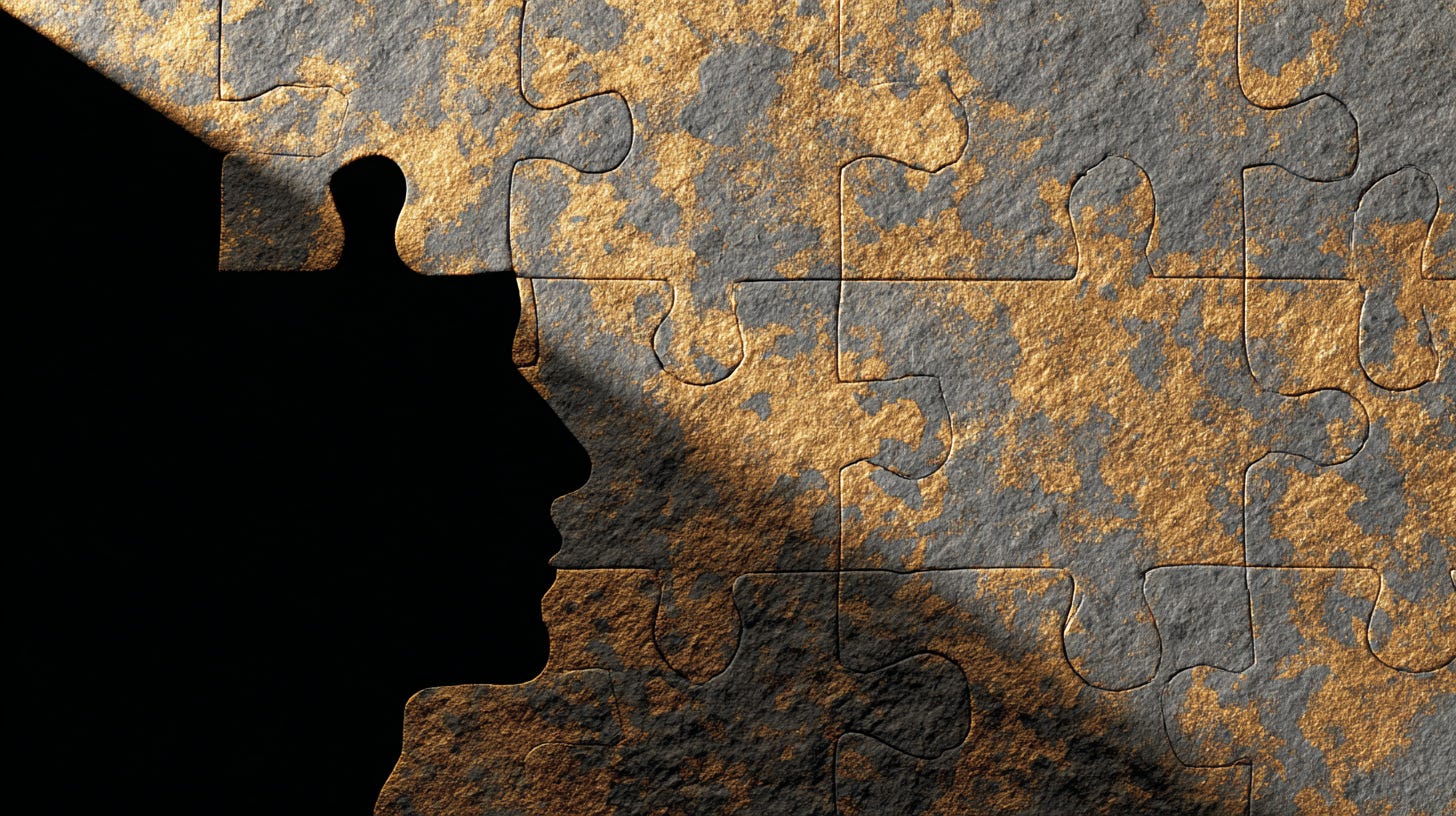 a puzzle with a piece missing that is shaped like a human