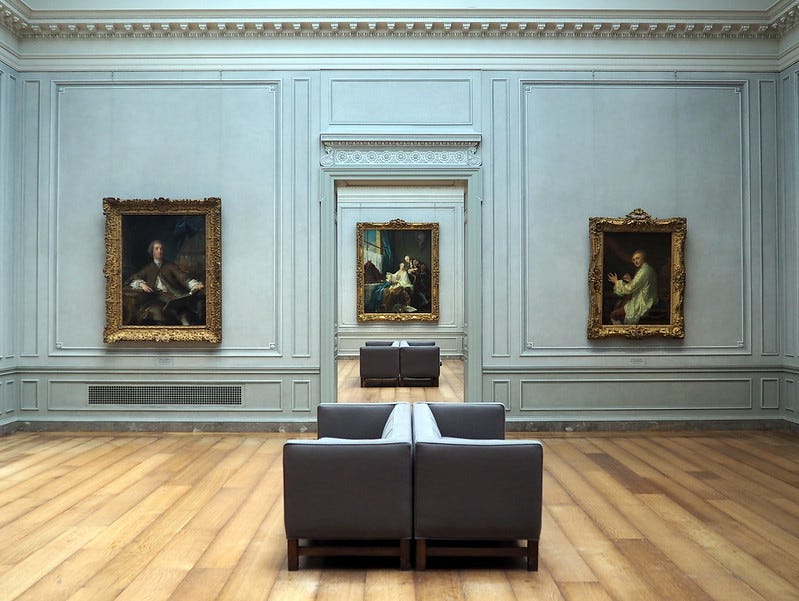 Three paintings on display in the National Gallery of Art in the United States. Three paintings on display in the National Gallery of Art in the United States.