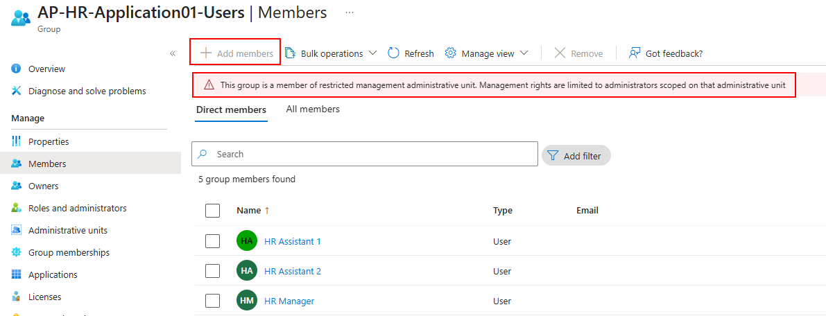 Warning for groups controlled contained within an AU.