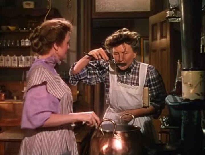 Judy Garland and others take a taste of homemade ketchup in the film Meet Me In St. Louis
