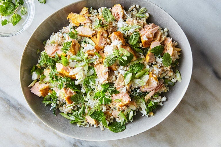 Salmon and Couscous Salad With Cucumber-Feta Dressing Salmon and Couscous Salad With Cucumber-Feta Dressing