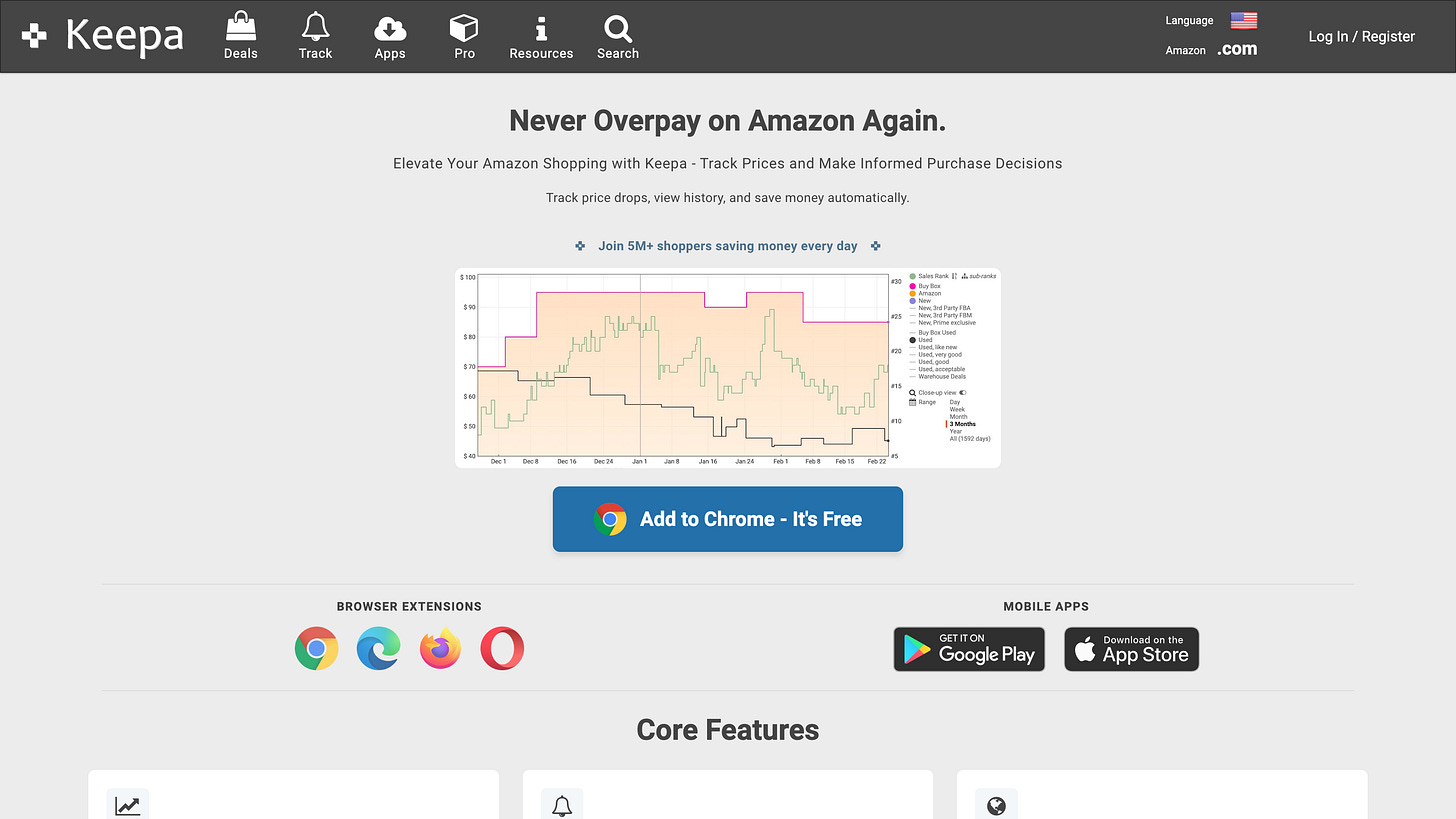 Screenshot: Keepa homepage Screenshot: Keepa homepage