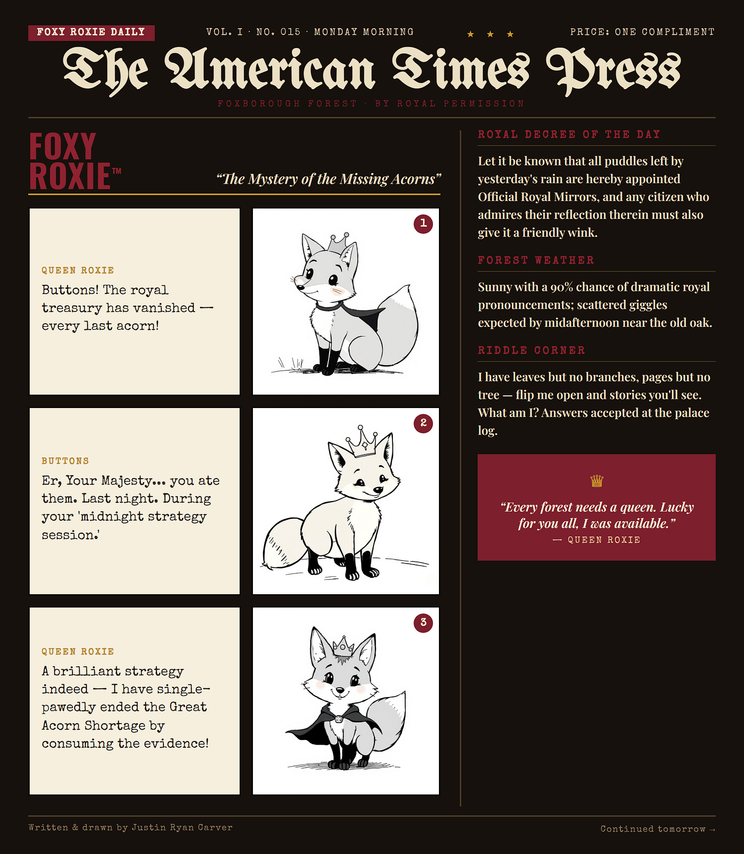 Foxy Roxie comic strip: The Mystery of the Missing Acorns