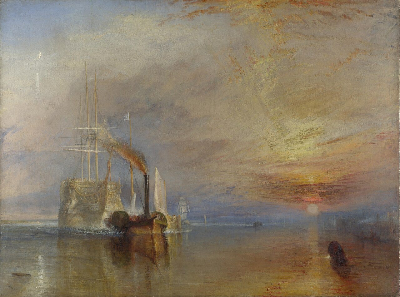 Turner's Fighting Temeraire towed under a blazing sunset sky Turner's Fighting Temeraire towed under a blazing sunset sky