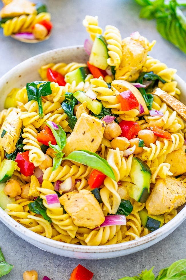 Mediterranean Lemon Chicken Pasta Salad