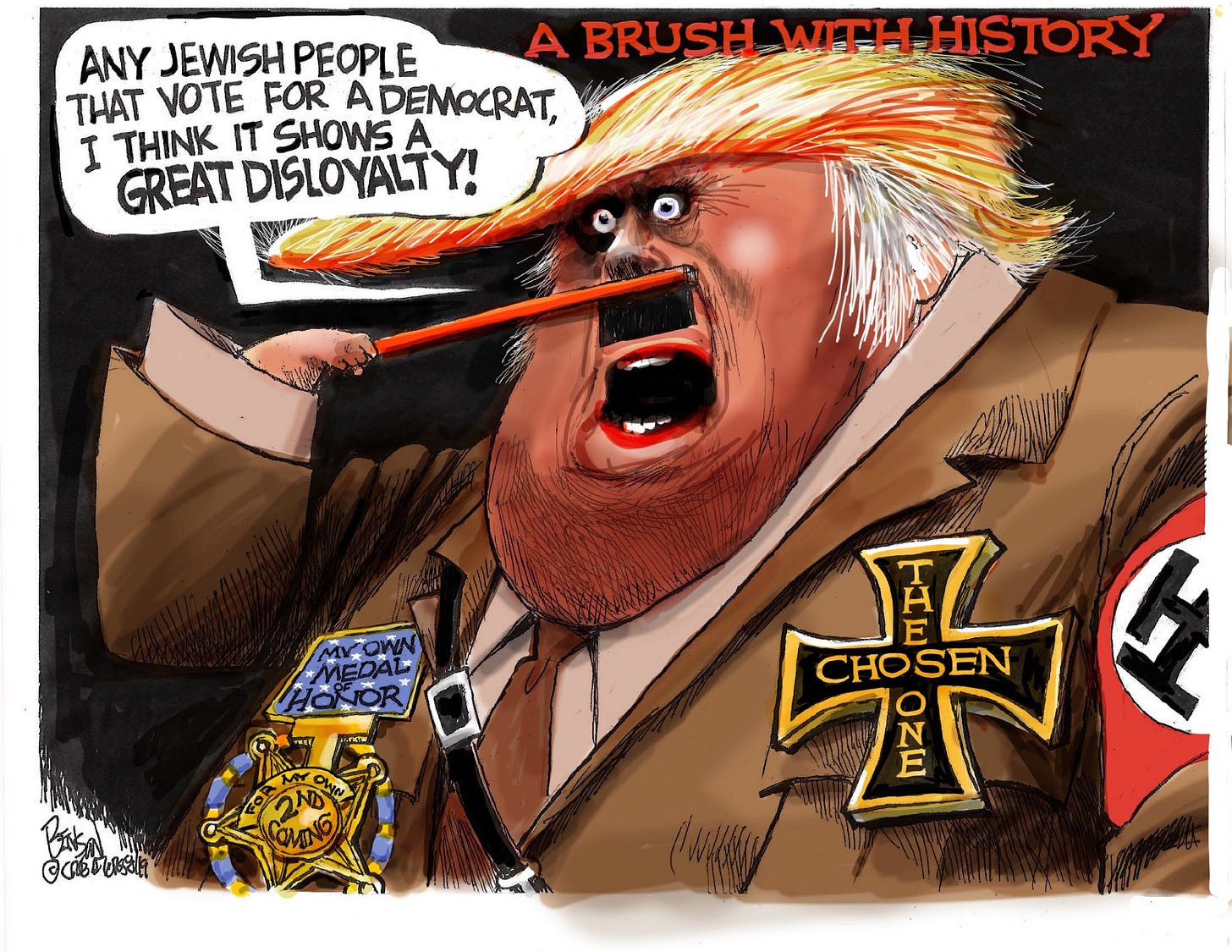 Political Cartoon U.S. Trump Jewish People Are Disloyal Nazi Hitler Outfit