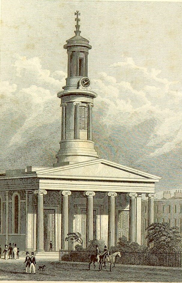 st peters church in regent square. It has a tall thin steeple like st pancras new church st peters church in regent square. It has a tall thin steeple like st pancras new church