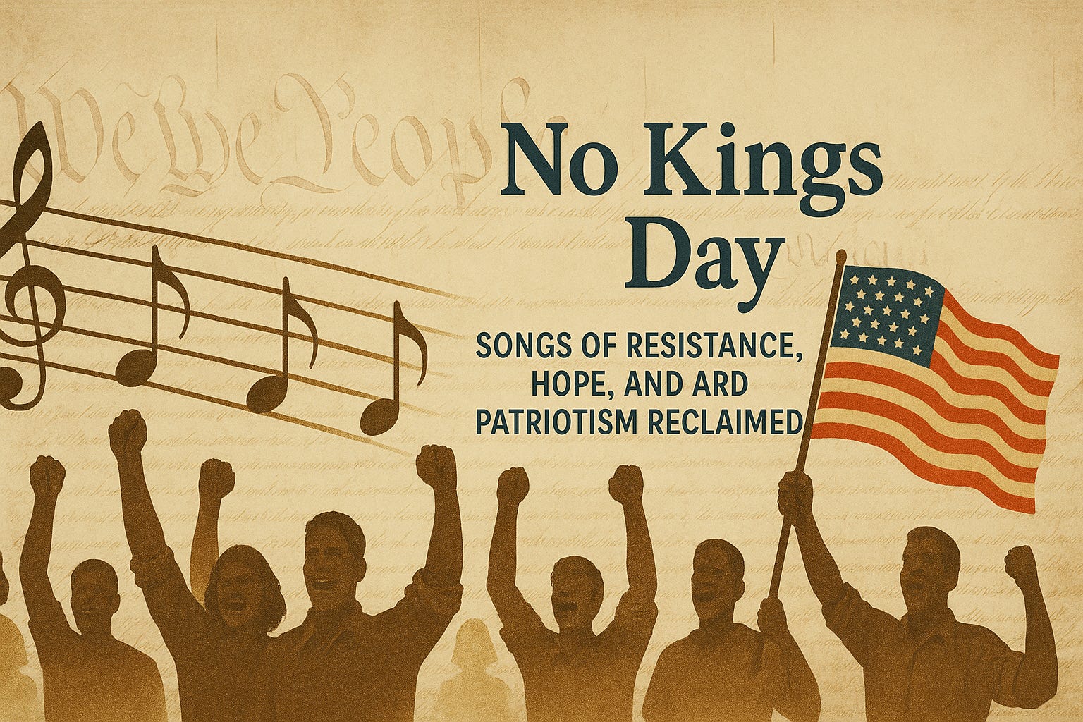 Illustration for the No Kings Day protest song playlist