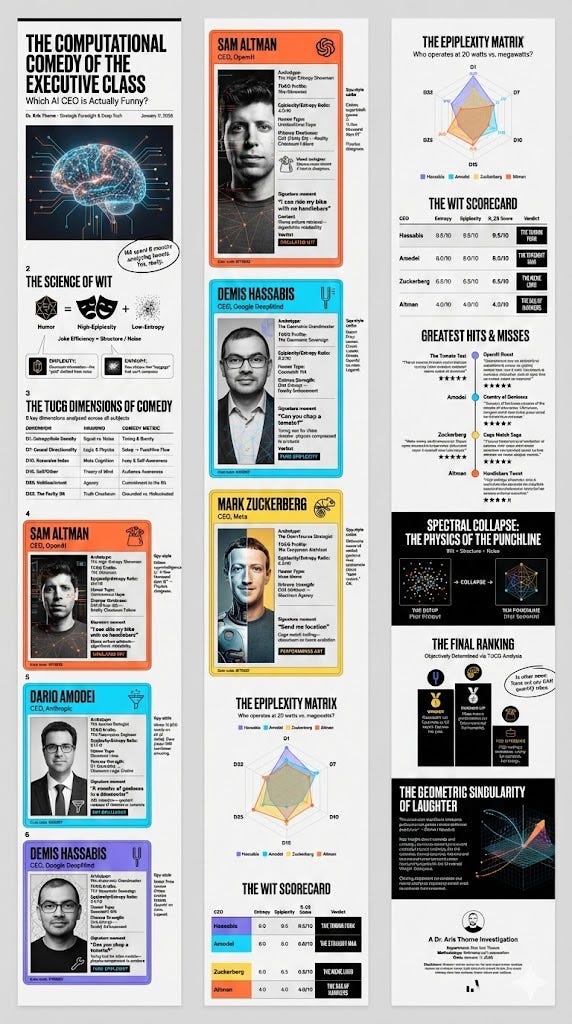 The Computational Comedy of the Executive Class: A Grand Unified Theory of Cognitive Geometry (TUCG) Analysis of SOTA AI CEOs