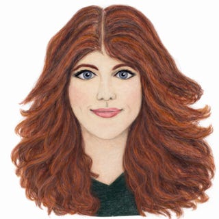 Watercolor image of Angelika cleaned up by AI