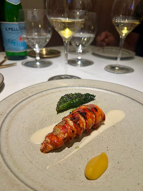 Snapshots of a tasting menu at Indienne in Chicago. Small plates with colorful food and a snapshot of the menu itself listing interesting twists on haute Indian cuisine as prepared by Chef Sujan Sukar