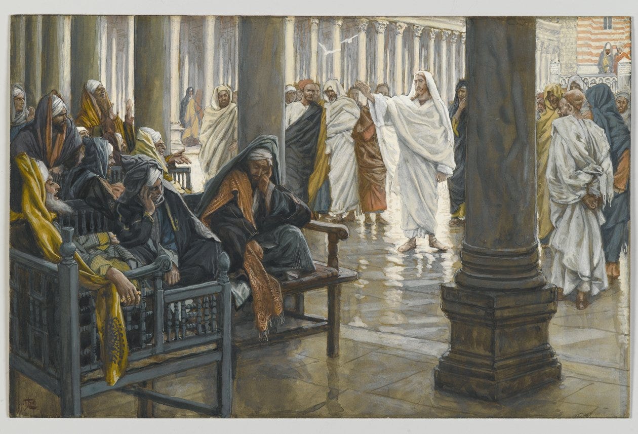 Woe unto You, Scribes and Pharisees, illustration from The Life of Our Lord Jesus Christ by James Jacques Joseph Tissot
