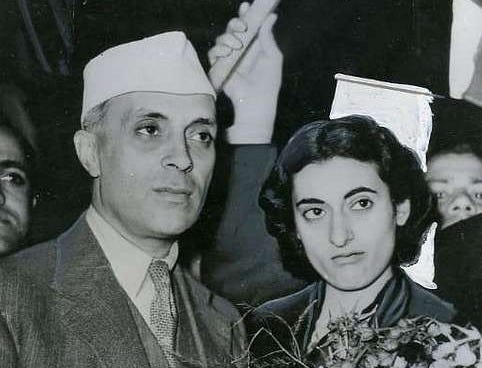 Nehru with Indira - A black and white photo of a man and a woman