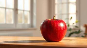 A red apple sitting on a table in front of a window 57278793 Stock Photo at  Vecteezy