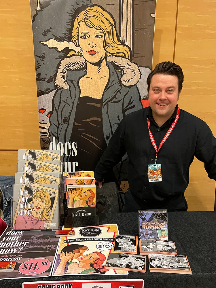 World famous comic book artist Don Sparrow debuting the topselling graphic novel "Does Your Mother Know?" at Toronto Comic Arts Festival
