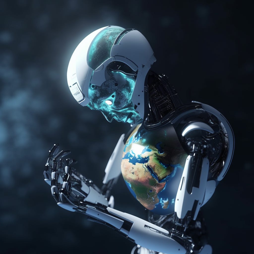 An Artificial Intelligence installing an application on the planet earth