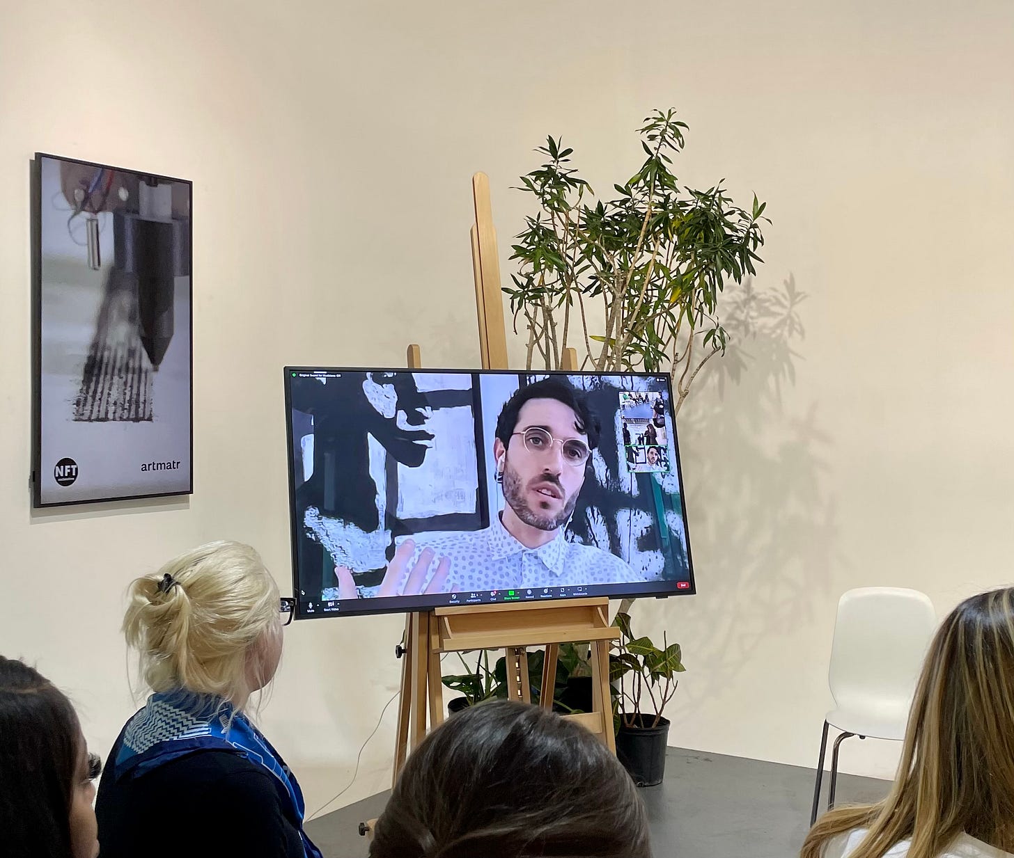 Tyler Hobbs joined the panels from Pace Gallery to share what he is working on and his physical art process.