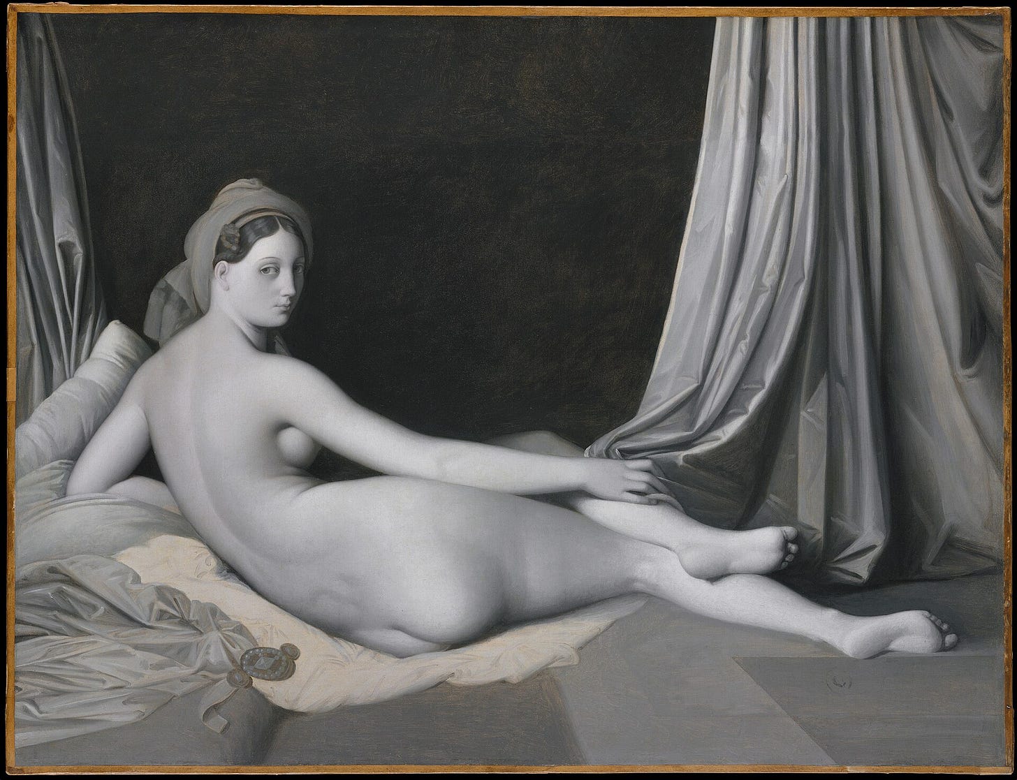 Jean Auguste Dominique Ingres and workshop, Odalisque in Grisaille, about 1824 to 1834. Metropolitan Museum of Art, New York. Jean Auguste Dominique Ingres and workshop, Odalisque in Grisaille, about 1824 to 1834. Metropolitan Museum of Art, New York.