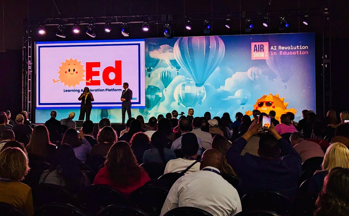 An image of the founder of Ed and the LAUSD superintendent on the stage at ASU / GSV.