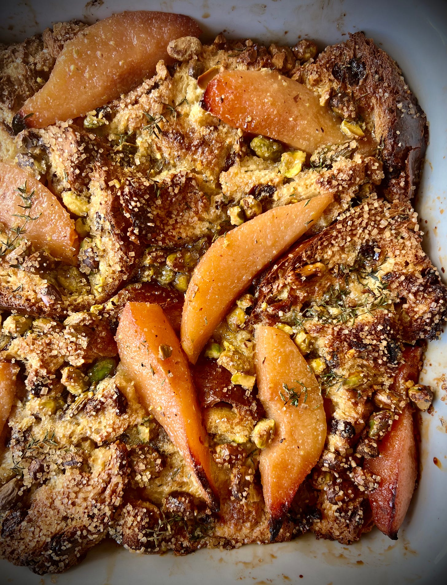 Quince, panettone & thyme bread and butter pudding