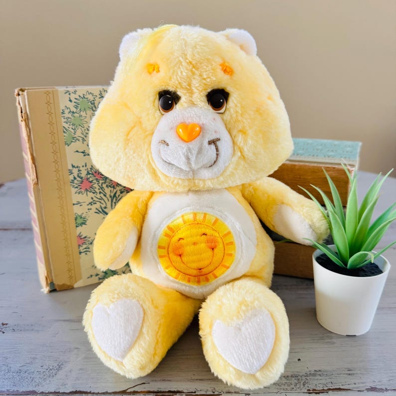 Vintage 1980's Funshine Bear Care Bear Plush | Original Care Bear Plush | Retro 1980's Funshine Bear Care Bear Yellow Sunshine Bear image 1