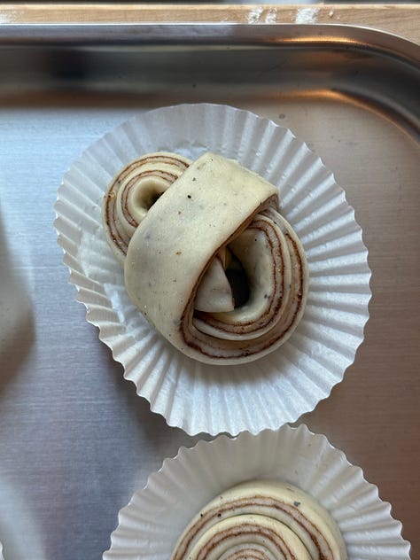 three photos of cinnamon buns shaped differently