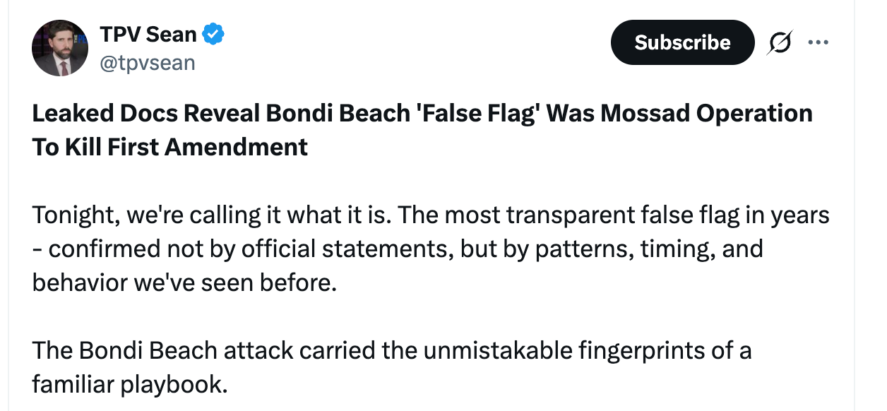 "Leaked Docs Reveal Bondi Beach 'False Flag' Was Mossad Operation To