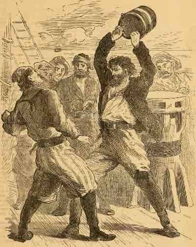 Captain William Kidd launches an iron bucket at William Moore, 1697.