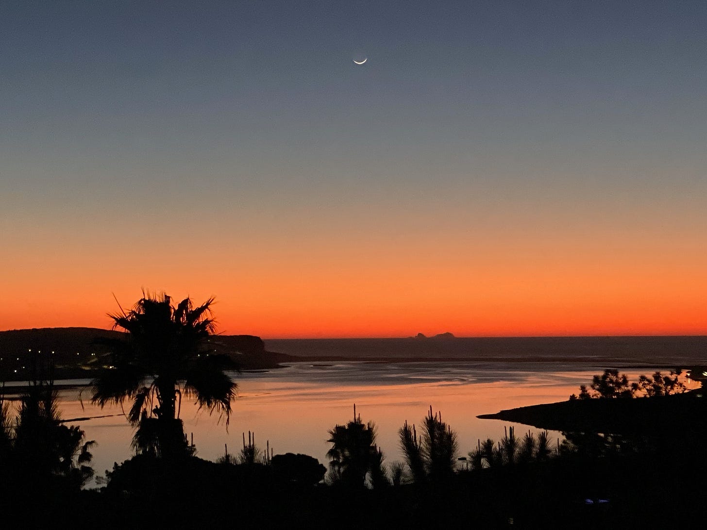 Sunset overlooking Obidos Lagoon and Atlantic Ocean - view from Supertone Sonic Lab, Foz do Arelho. Portugal