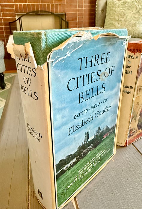 Close up of the tattered state of my two dust jackets, which arrived this way when I bought these two hard-to-find Goudge volumes second hand.