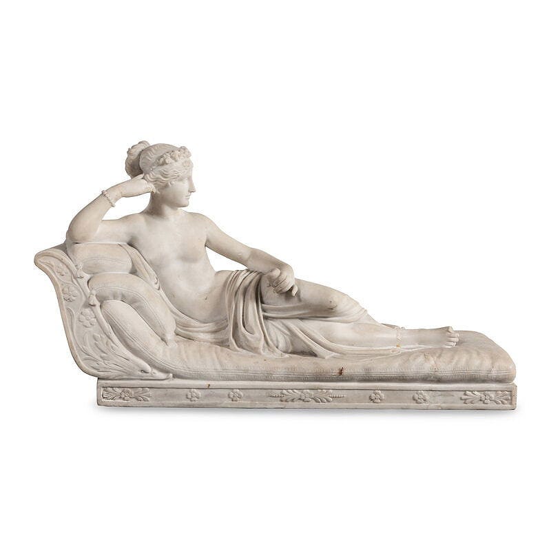 A French Carved Marble Figure of Pauline Bonaparte as Venus Victrix