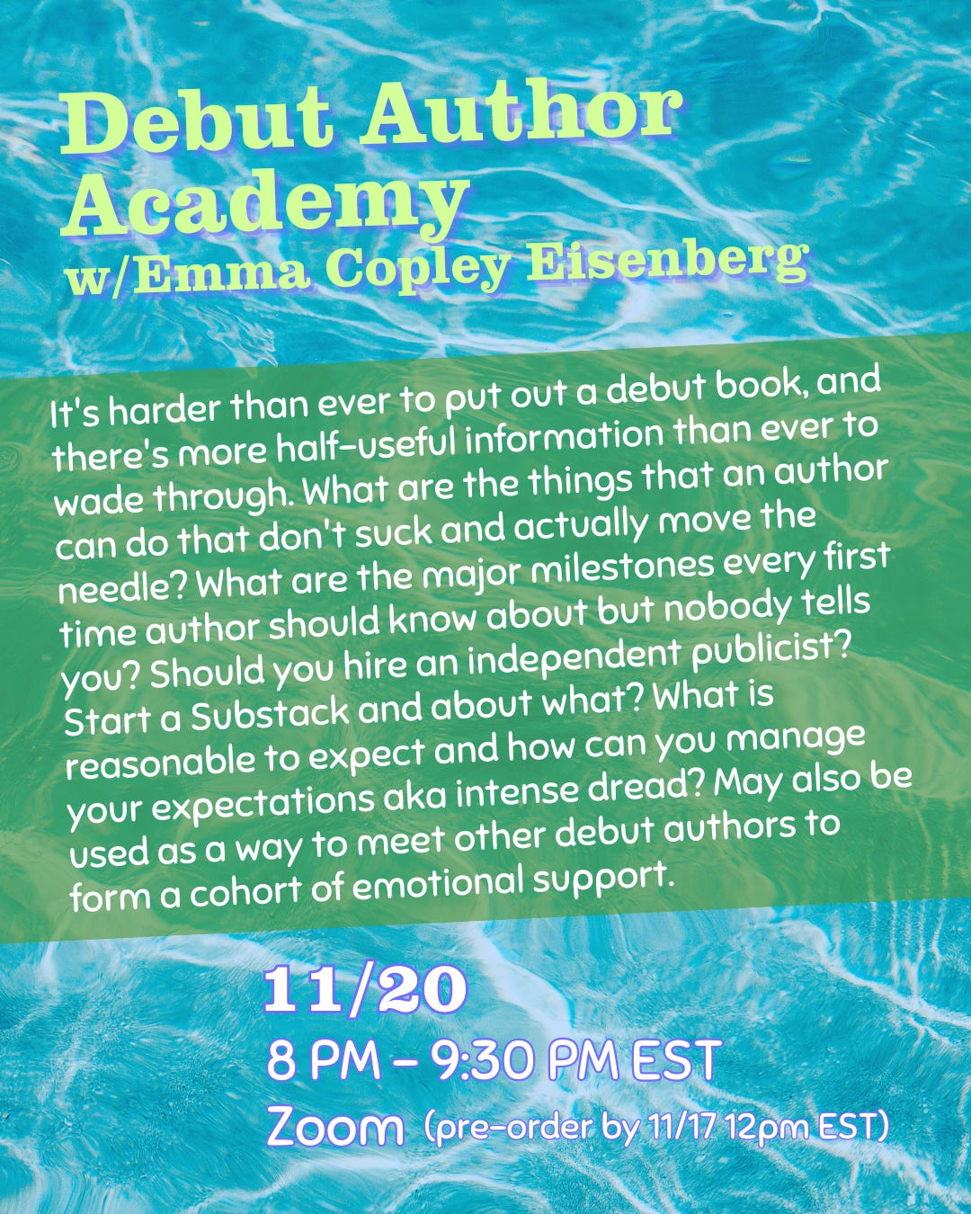It's harder than ever to put out a debut book, and there's more half-useful information than ever to wade through. What are the things that an author can do that don't suck and actually move the needle? What are the major milestones every first time author should know about but nobody tells you? Should you hire an independent publicist? Start a Substack and about what? What is reasonable to expect and how can you manage your expectations aka intense dread? May also be used as a way to meet other debut writers to form a cohort of emotional support. Writers publishing a first book in any genre or welcome but information will be geared towards fiction and nonfiction authors. 