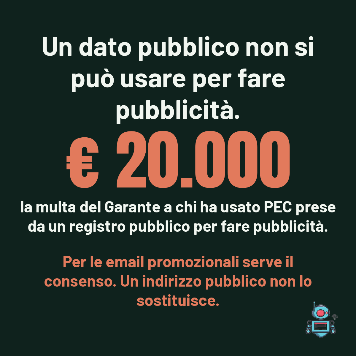Numero grande € 20.000, la multa del Garante a chi ha usato PEC prese da un registro pubblico per fare pubblicità