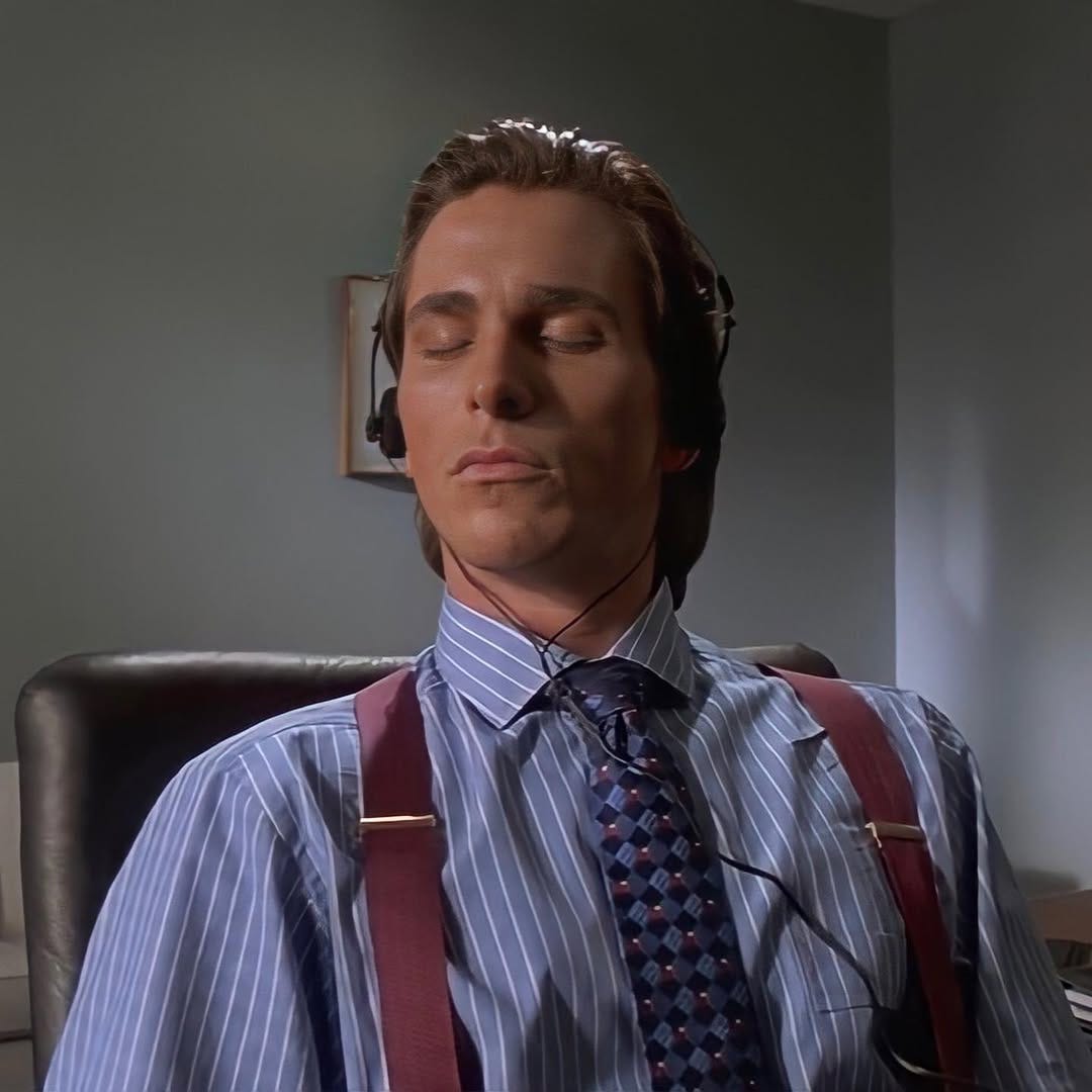 Christian Bale in American Psycho by Mary Harron wearing stripes