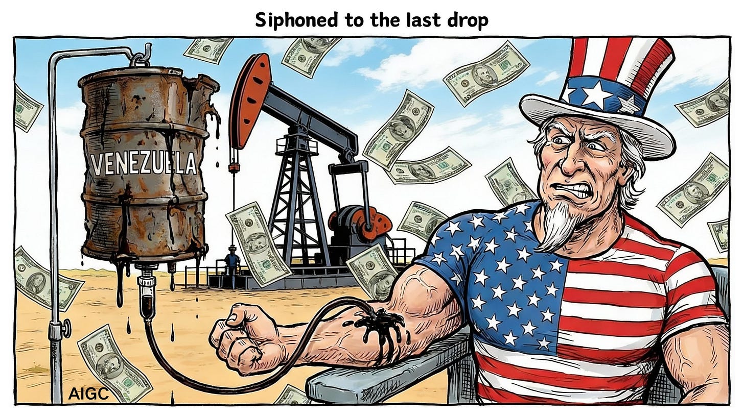 May be an illustration of money and text that says 'Siphoned to the last drop UUBL VENEZUELA AIGC'